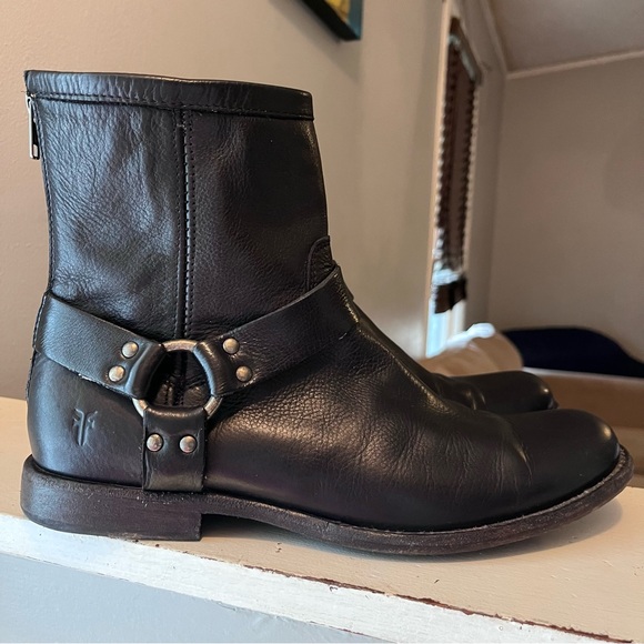 Frye Philip Harness Moto Ankle Boots Black 87870 Size 9.5 D - Picture 1 of 15